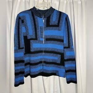 NWOT MING WANG Blue & Black Colorblock Cardigan Sweater/Jacket Sz XS